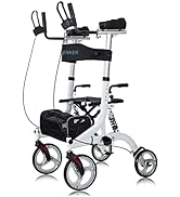 【輪椅王】 ELENKER 步行架是一款帶有黑色裝飾的白色直立助行器，配有四個輪子、一個儲物袋以及可調節的手柄和扶手。