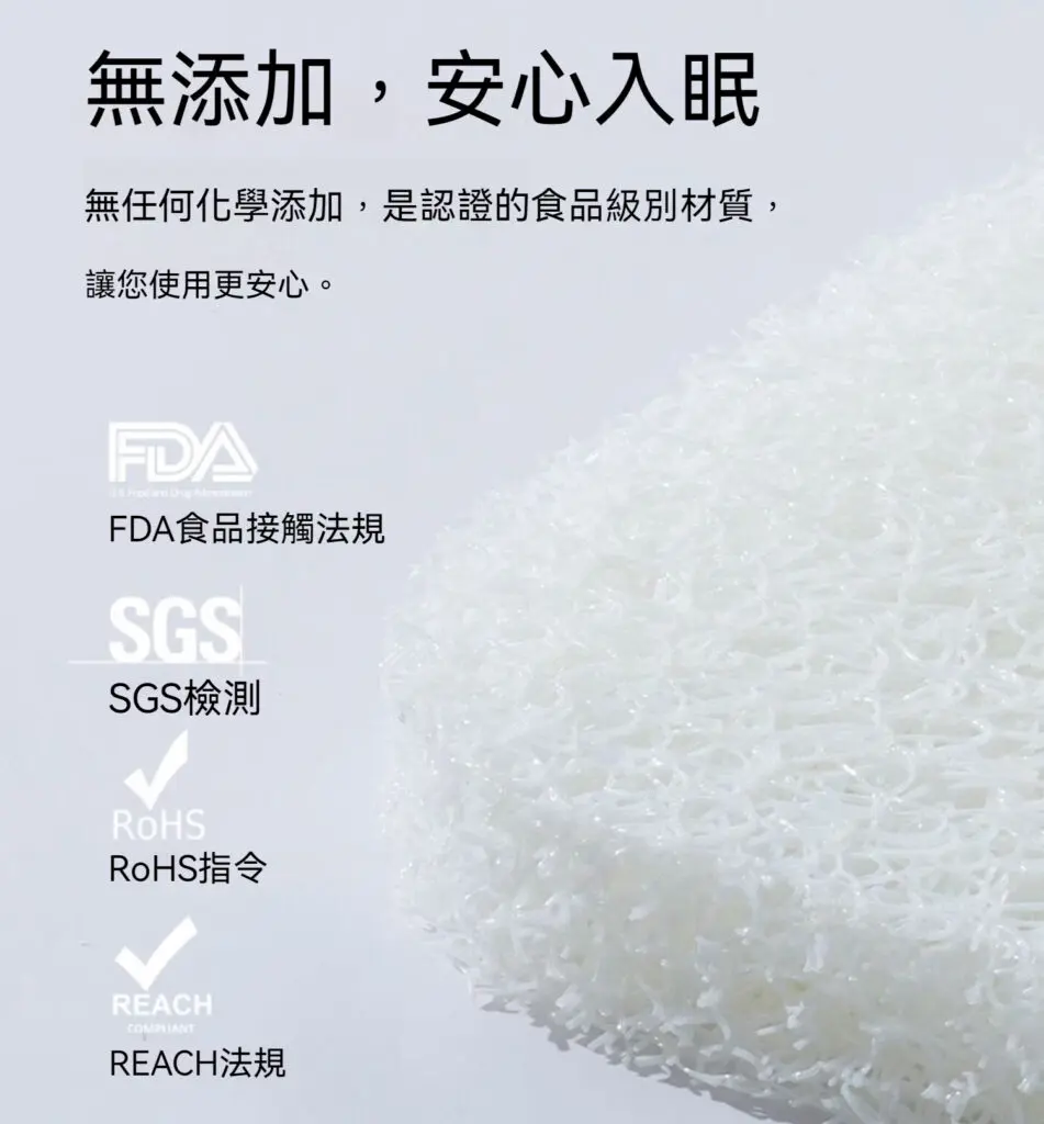 【輪椅王】 白色紋理背景上的中文文字突顯 FDA、SGS、RoHS 和 REACH 等認證。這款來自英國的優質 WCTPEE 90x200cm（出口版）空氣纖維床墊專為預防壓瘡而設計，可水洗去除塵蟎。